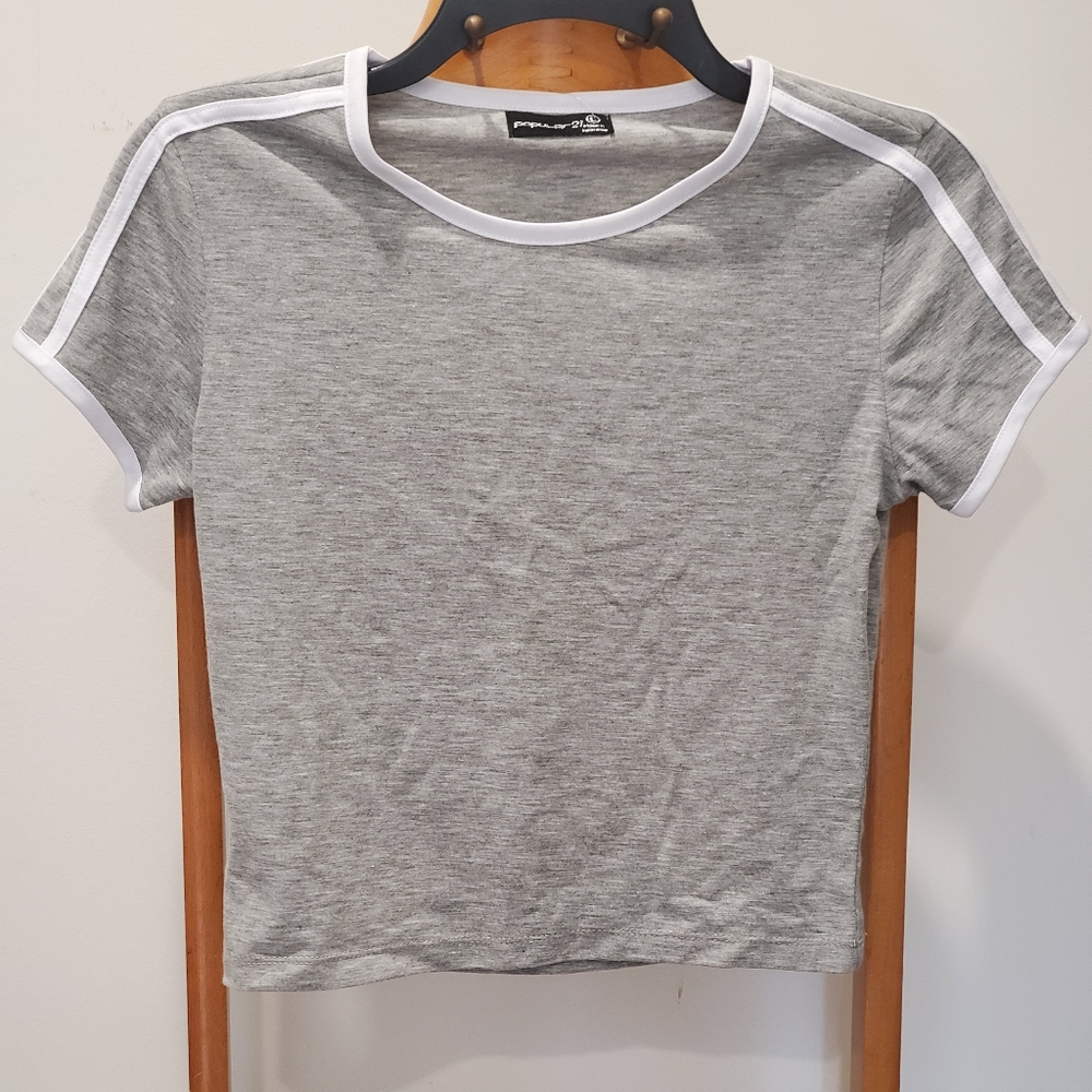 Popular 21 Grey Short Sleeve Tee Cropped Large